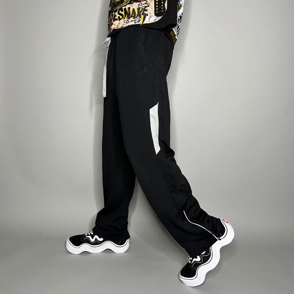 Reebok Sweatpants Jet Black Polyester White Accents has Ankle Zippers - Picture 1 of 4